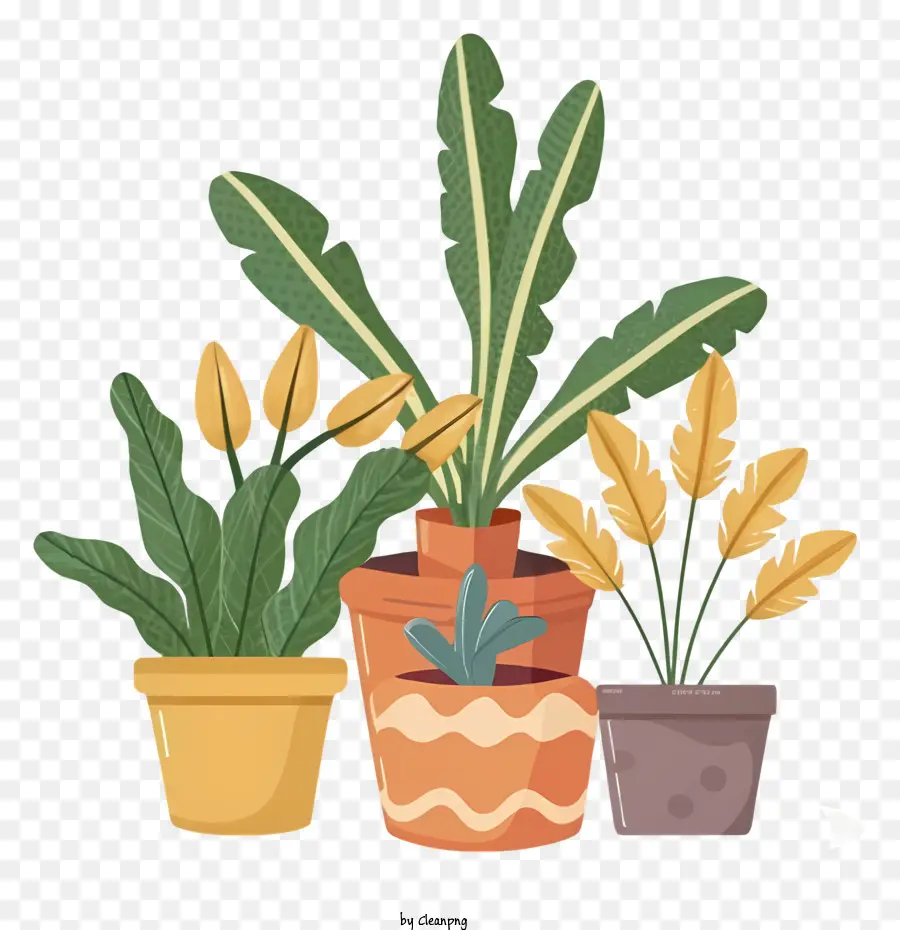 cartoon potted plants different colors different sizes green plants