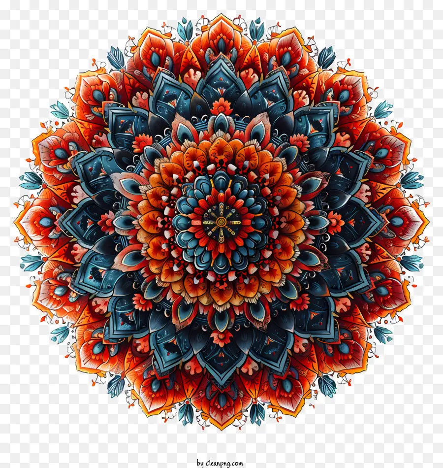disegno floreale - Design colorato di fiori su sfondo nero, meditativo
