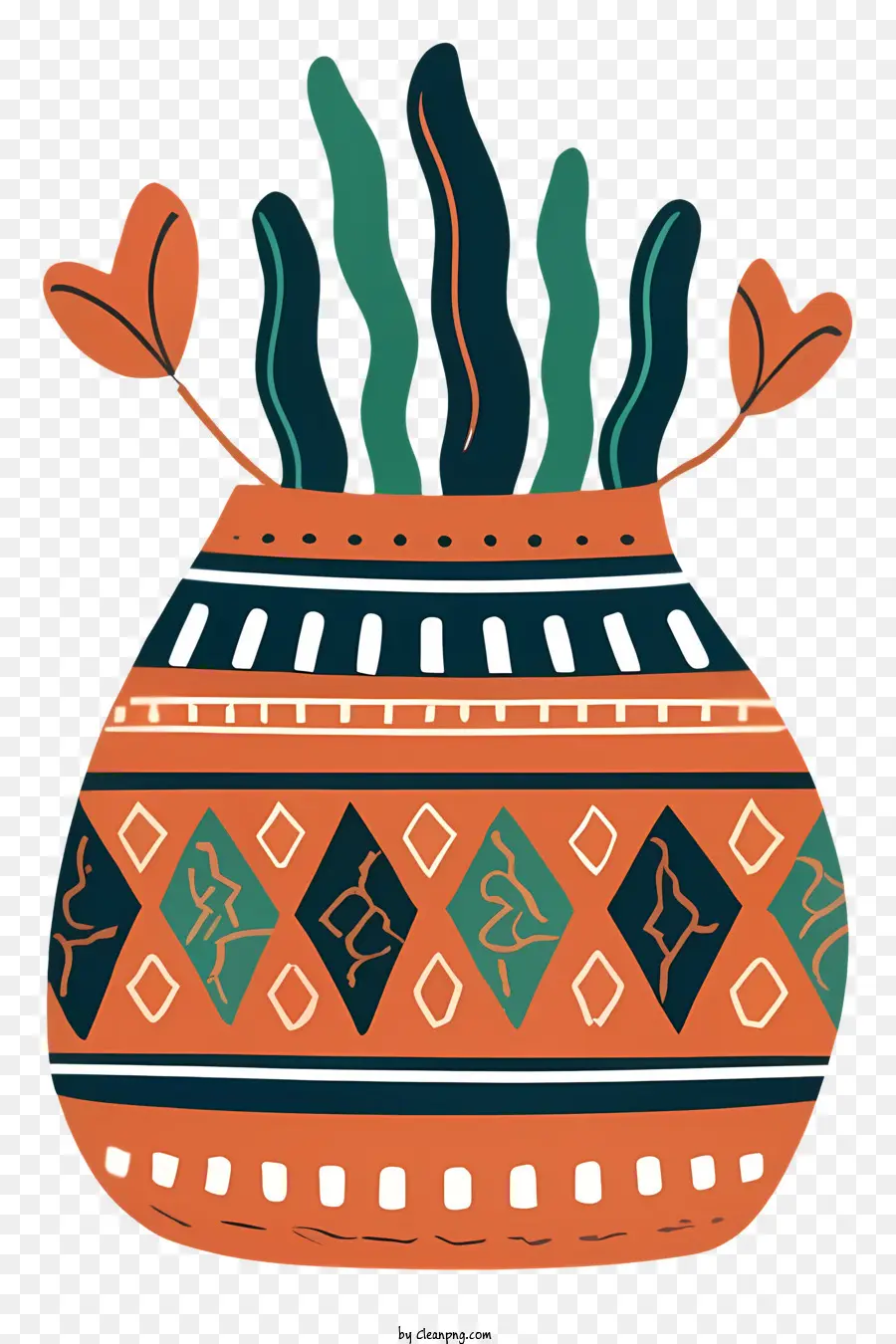 Cartoon Southwest Tribal Design Dekoratives Objekt Grün und orangefarbene Farben helle und kräftige Farben - Fett, farbenfrohe Vase für Räume im Südwestenstil