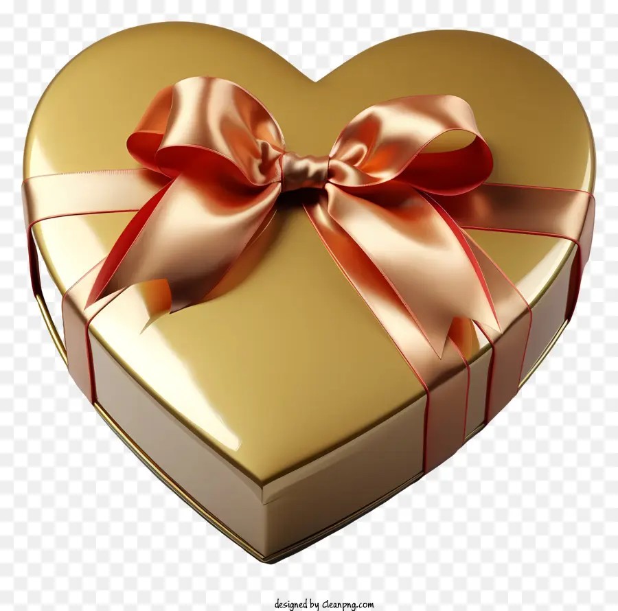 Geschenkbox - Goldene herzförmige Kiste mit Bogen symbolisiert Liebe und Romantik
