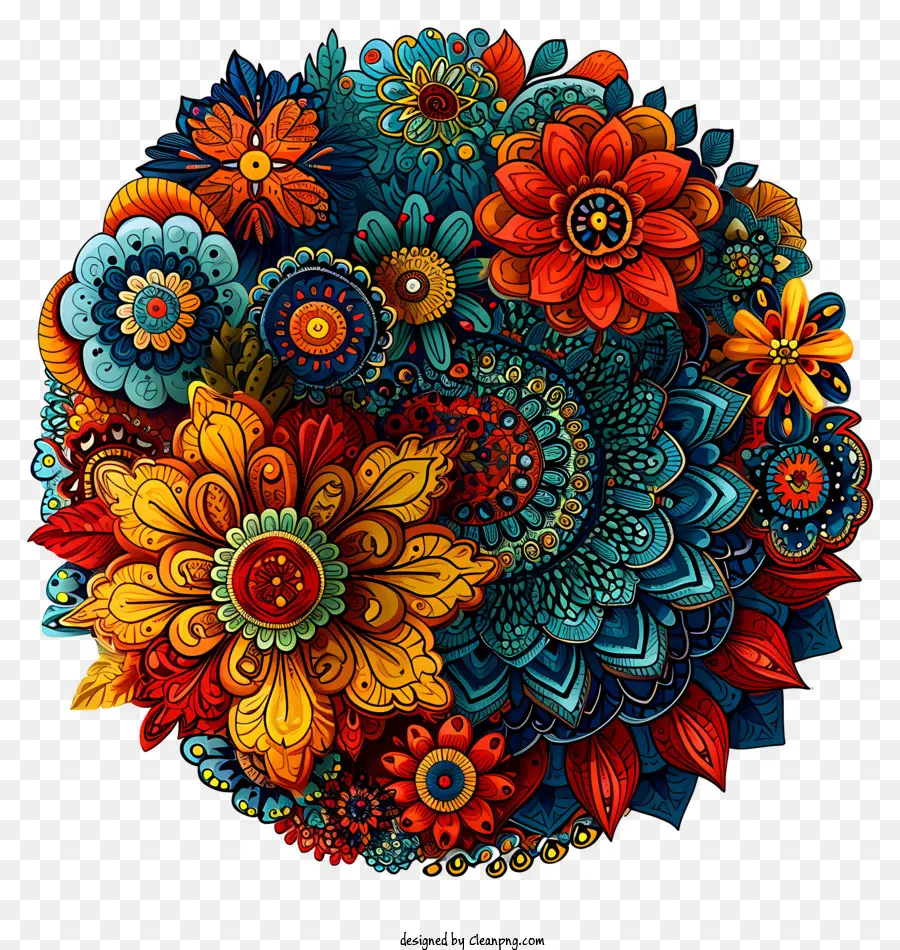 Blumenmuster - Kreisförmiges Blumendesign mit lebendigen Farben