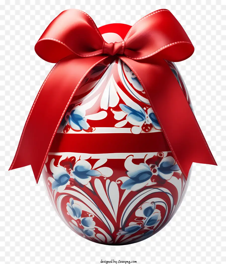 uovo di pasqua - Uovo rosso e bianco con prua, motivi floreali