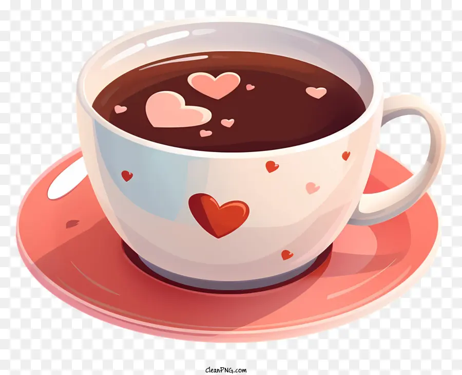 tazzina da caffè - Cioccolata calda con cuori rosa in una tazza