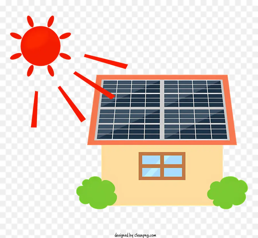 biểu tượng năng lượng mặt trời năng lượng tái tạo các tòa nhà xanh - Nhà với bảng điều khiển năng lượng mặt trời, mái nhà xanh, cây cối