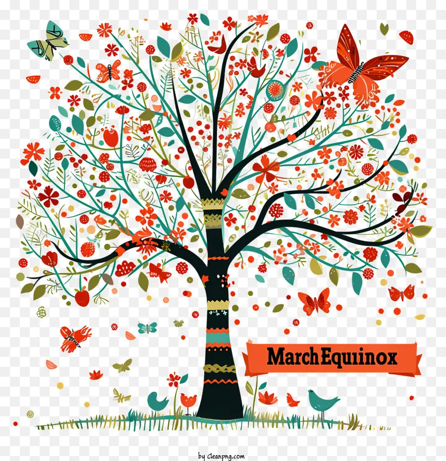 march equinox tree butterflies vibrant colorful