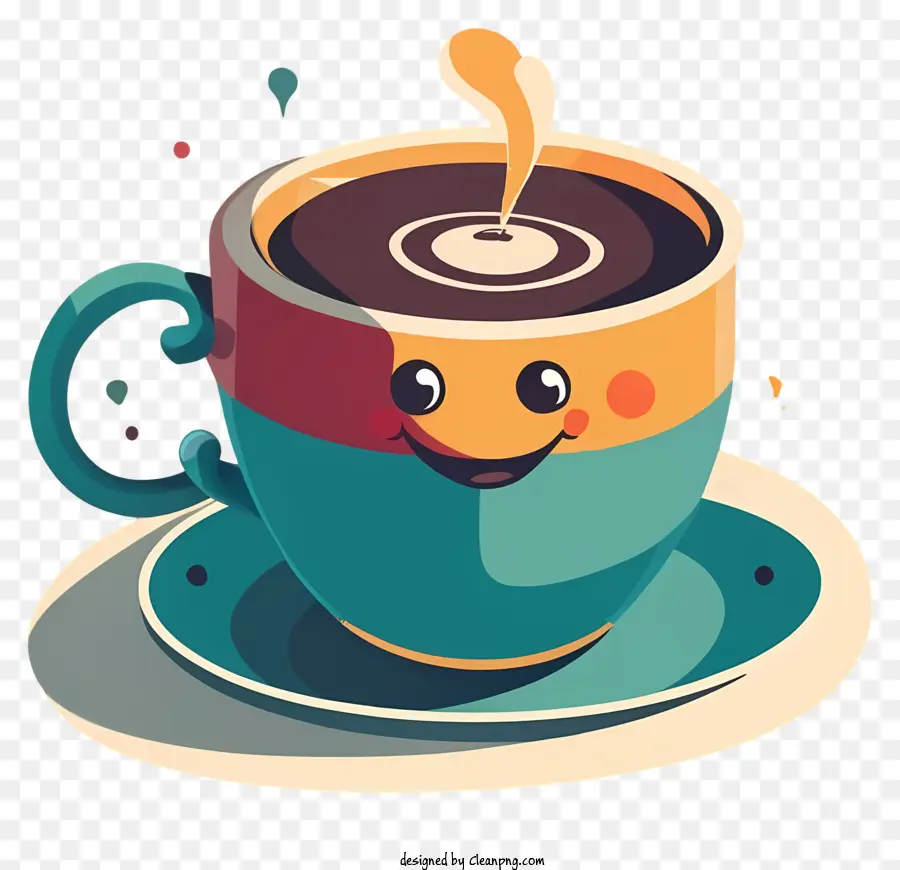 Cartoon Cartoon Cup Tazza sorridente di caffè Smiley Faccia sul caffè a tazza con vapore - Tazza di caffè sorridente con vapore sul piattino