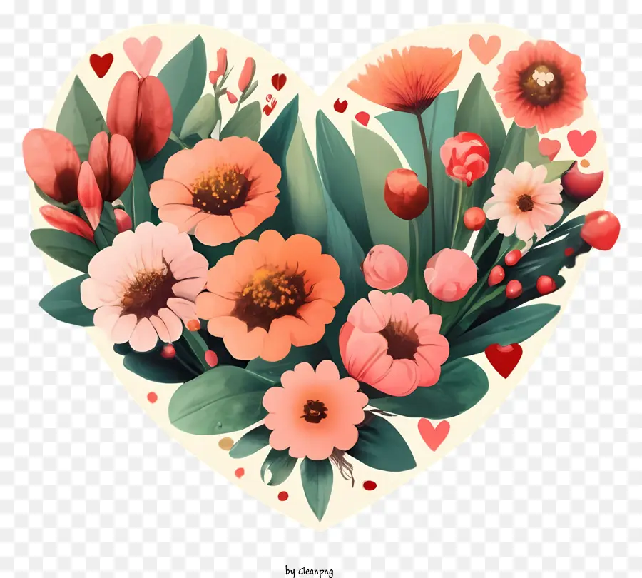 Cartoon a forma di cuore fiori rosa fiori fiori bianchi - Bouquet simmetrico a forma di cuore con fiori rosa