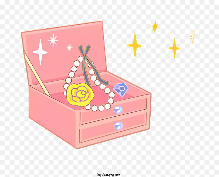 icon Pink Jewelry Box Pearls Jewels Blue Light - Pink Jewelry Box con perle, gioielli e luce blu