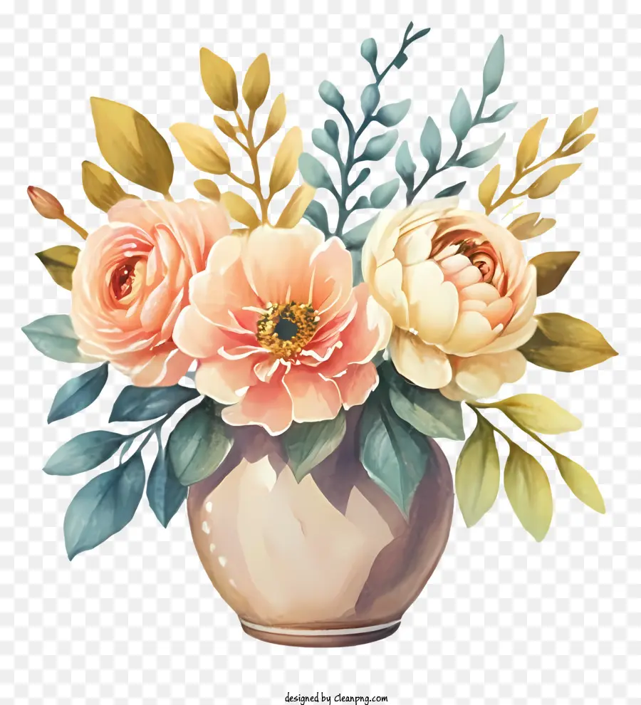 cartoon vase with flowers different colored flowers pink and yellow roses lavender flowers