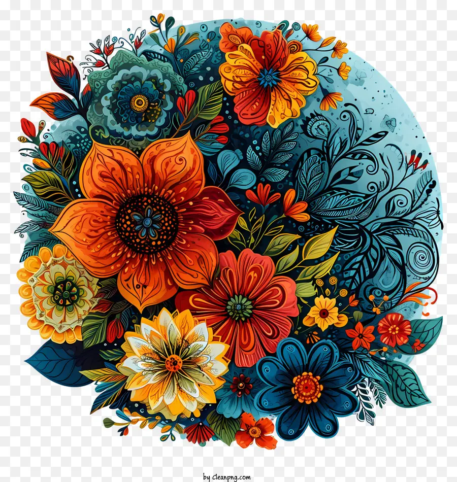 Blume Kreis - Farbenfrohe, exotische Blüten im Kreis angeordnet, lebendig und detailliert