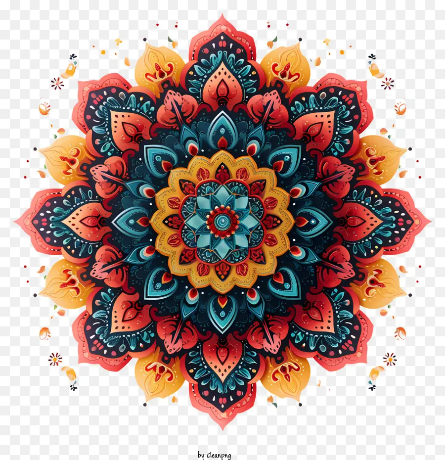 Mandala - Lebendiges, flaches Blumenmandala mit wirbelnden Mustern