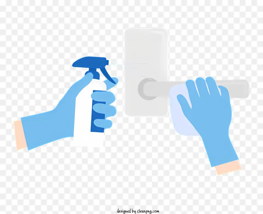 Iconreinigungsmittel sprühflasche Glasreinigung Metallreinigung - Person mit Sprühflasche und Handschuh zum Reinigen