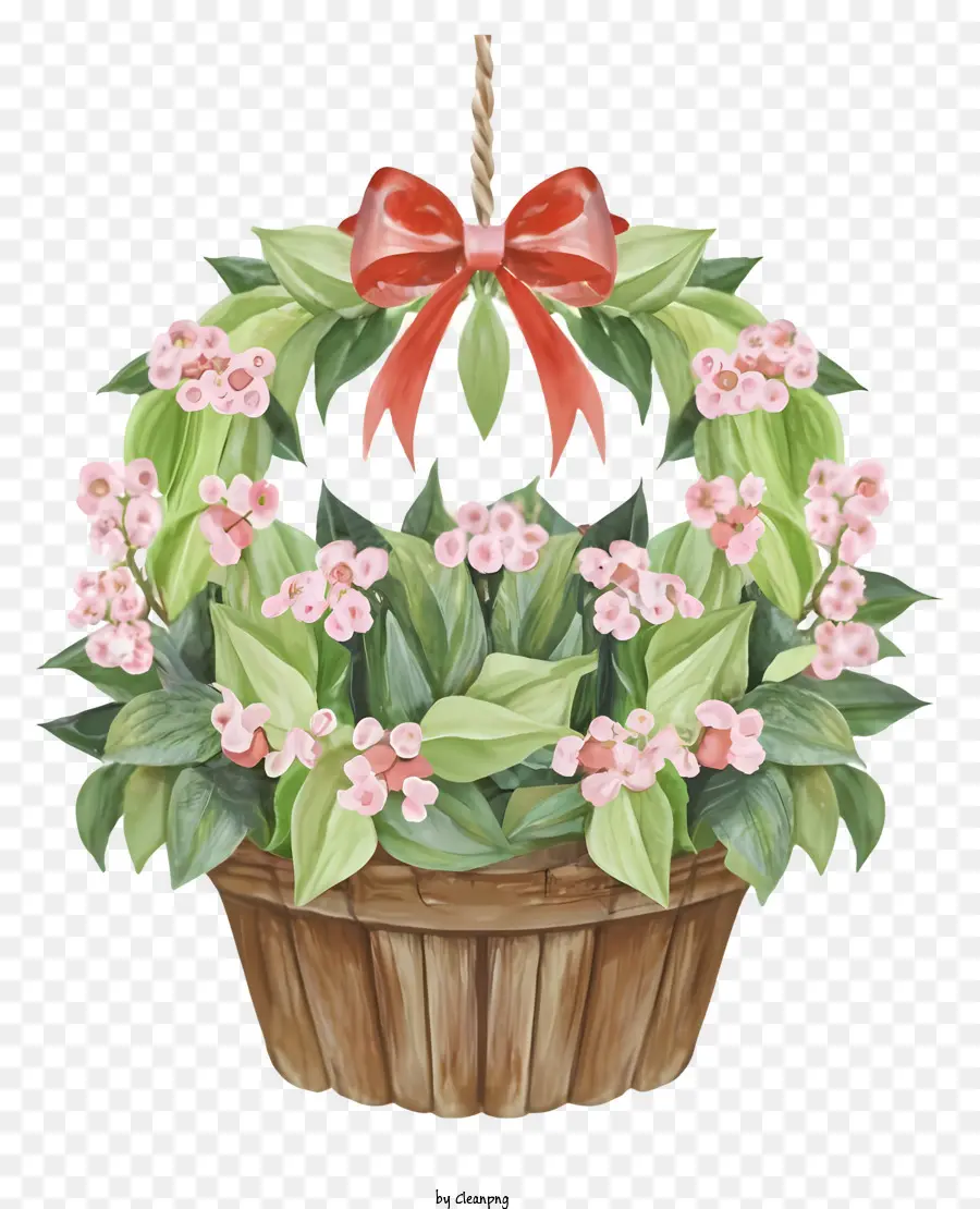 cartoon basket of flowers pink geraniums hanging flowers dark background