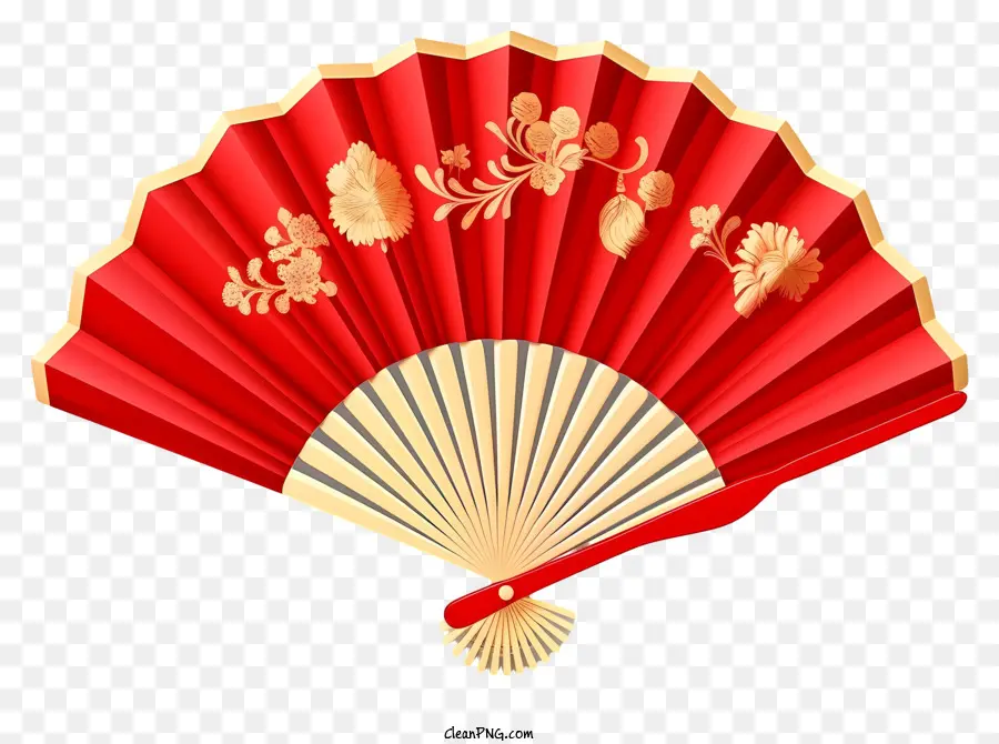 flat chinese new year fan red and gold floral fan floral design fan patterned fan folded fan design