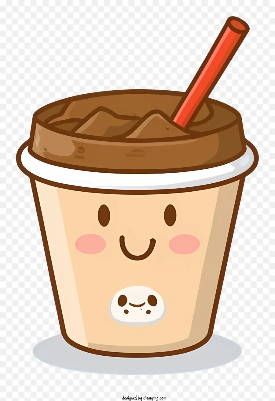 cartoon smiling cup red straw happy face cup dark brown cup