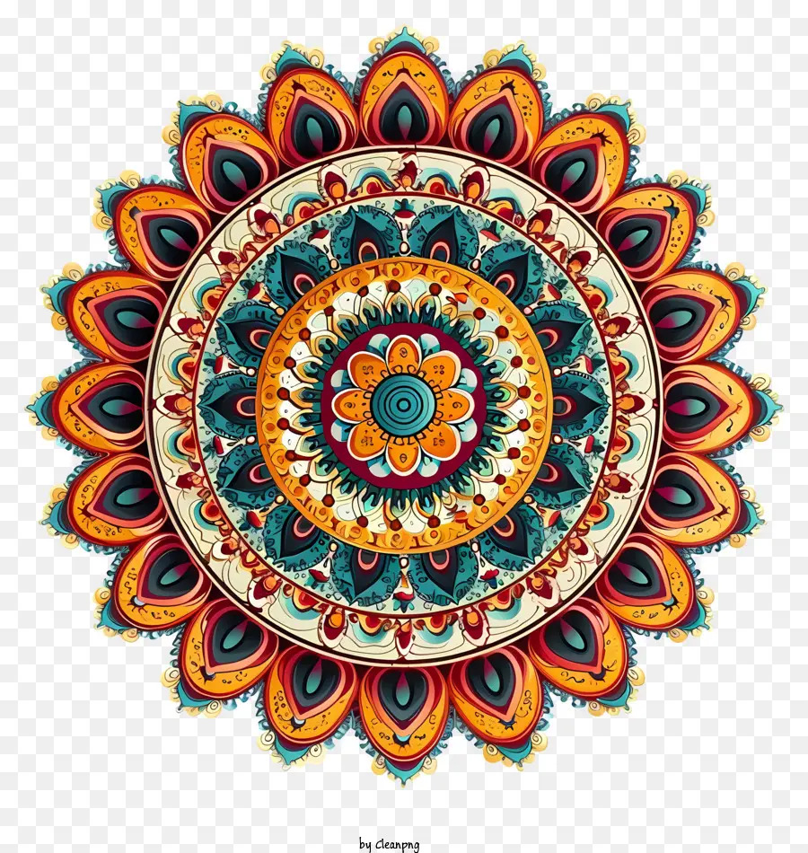 mạn la - Thiết kế tròn đầy màu sắc với Mandala ở trung tâm