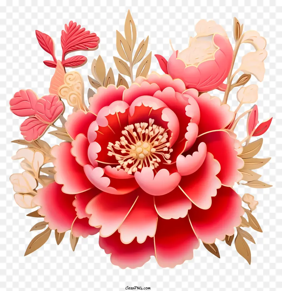 Nuovo Anno Cinese Fiore - Bouquet vibrante e ben illuminato di peonie e fiori rosa