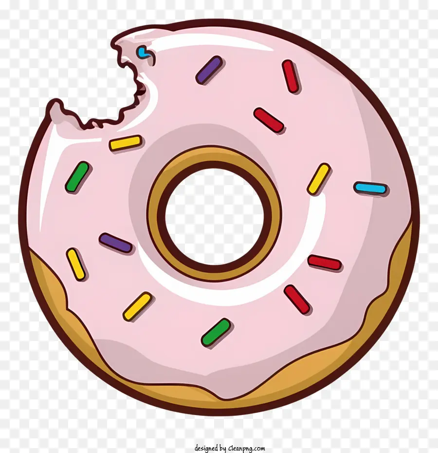 Cartoon rosa Donut blau Streusel Donut mit Loch gefüllter Donut - Pink Donut mit blauen Streuseln auf schwarzem Hintergrund
