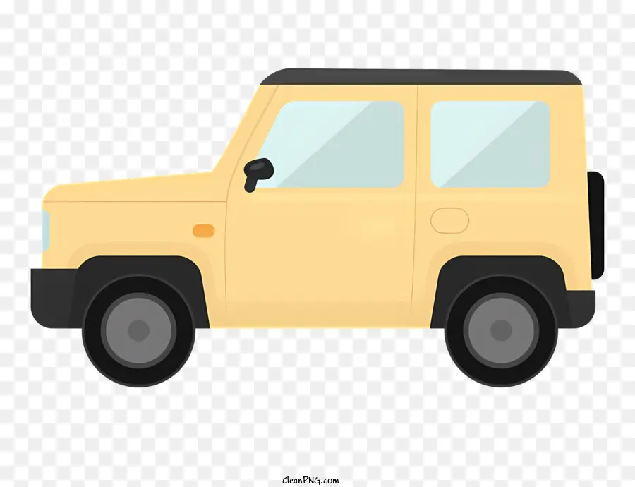 ICON Flat Body Style Auto Einmals Heckwagen ohne sichtbare Türen Auto hellgelbes Auto - Flaches gelbes Auto mit einzelnen Hinterrad