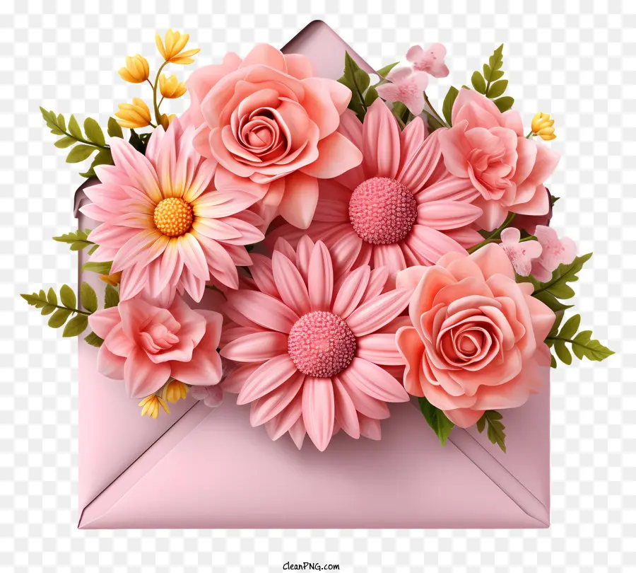 Umschlag - Rosa Umschlag mit Blumenanordnung in Vase -Form