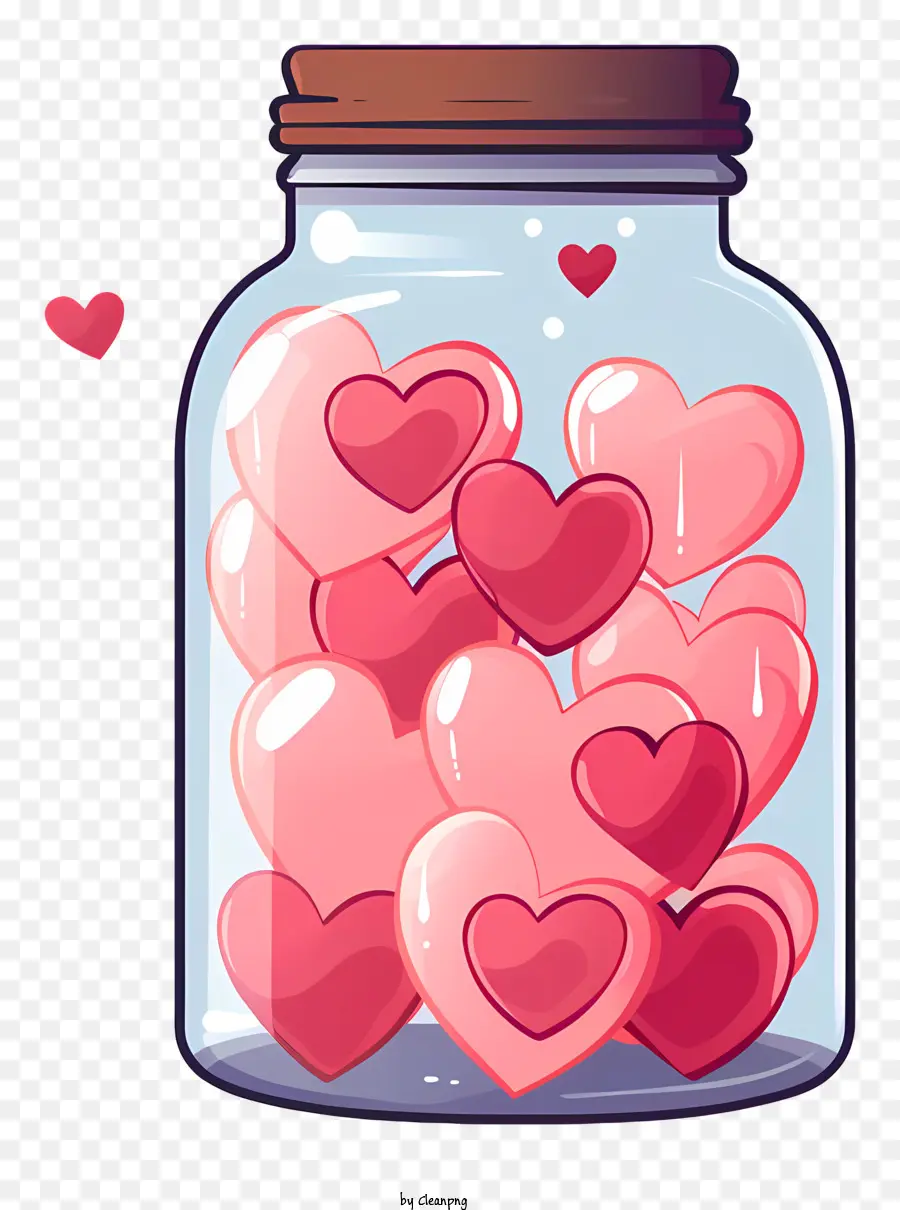 Mason Jar Glass Jar Pink Hearts Black Nền con dấu nâu - Lọ thủy tinh với trái tim màu hồng, được sắp xếp đối xứng