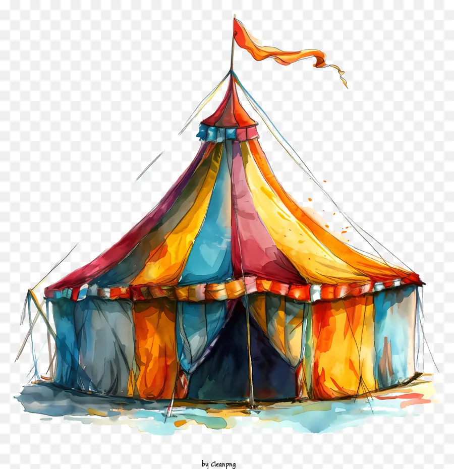 Zelt aus Karneval großes Zelt Rot weiß blau gestreifte Markise - Realistisches Bild eines großen Zeltes auf Grasfeld