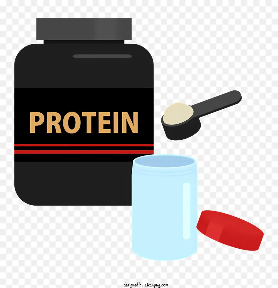 Cartoon Protein Pulver Kunststoffbehälter Protein Supplement Fitness - Proteinbehälter mit Pulver daneben
