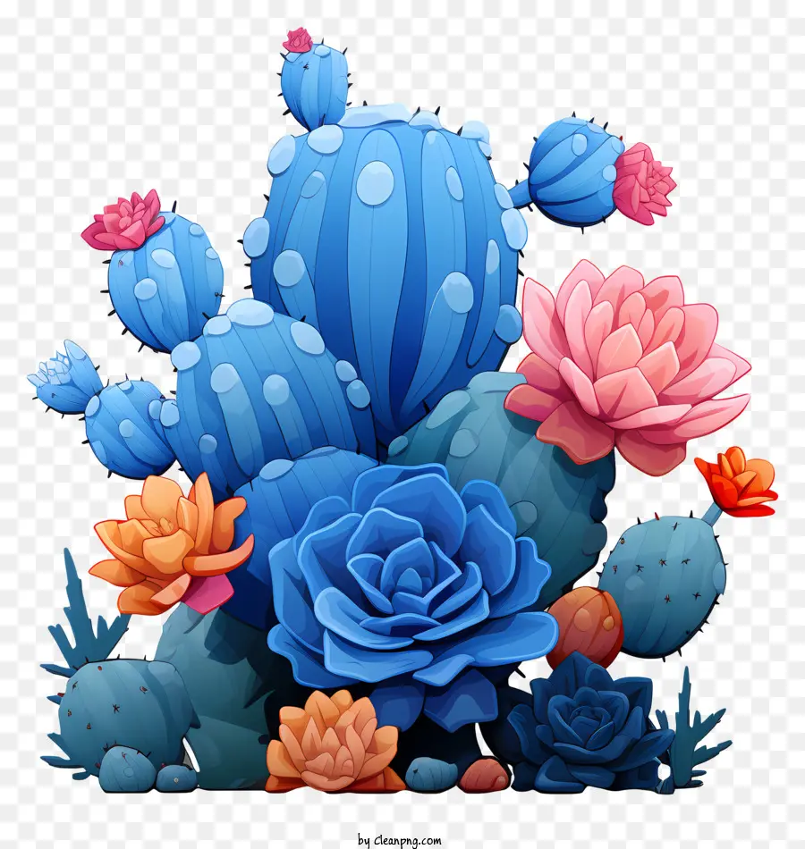 multicolored paints succulents colorful cacti pink and orange flowers blue flowers purple flowers