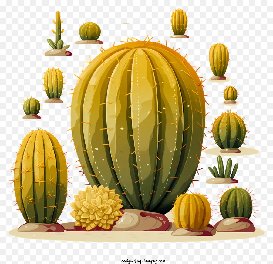 Palchi disegnati a mano CACTI DESERT DESERT PACCAPE SCULENTE DESTER ROCCIALE - Vibrante paesaggio del deserto con varie piante di cactus