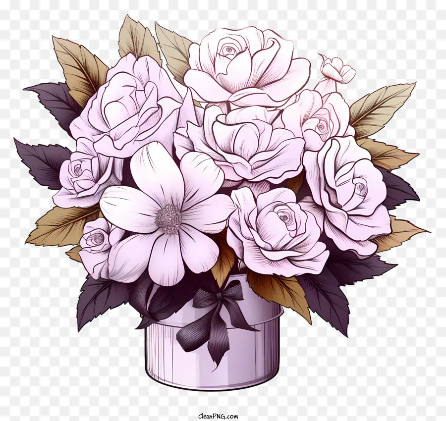 rose bianche - Bouquet di rosa bianca con fiocco nero sul vaso di metallo
