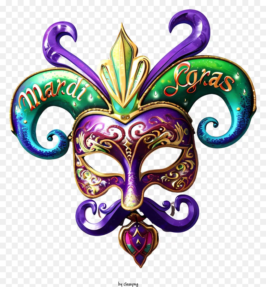 mardi gras decorative mask brightly colored materials horned mask black and blue eyes