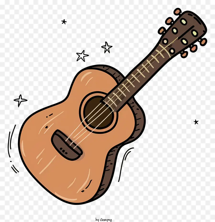 Cartoon Akustikgitarre Brown Wood Gitarrengitarre Illustration handgezeichnete Gitarre - Handgezeichnete Illustration der Akustikgitarre auf der Rückseite