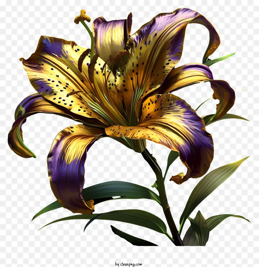 Lilie Blume - Schöne, gekräuselte gelbe und lila Lilienblume