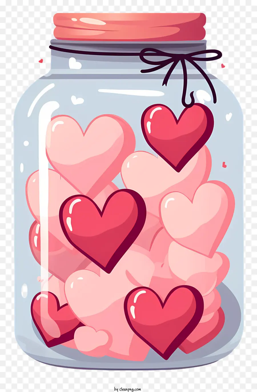 barattolo di muratore a forma di cuore rosa e rosso cuori baratto decorazione regalo di San Valentino - Barattolo di cuori con nastro su sfondo nero