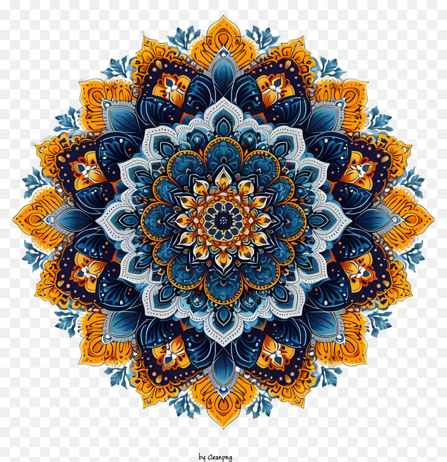 Mandala - Kreisförmiges Mandala -Design mit gelbem und blauem Muster