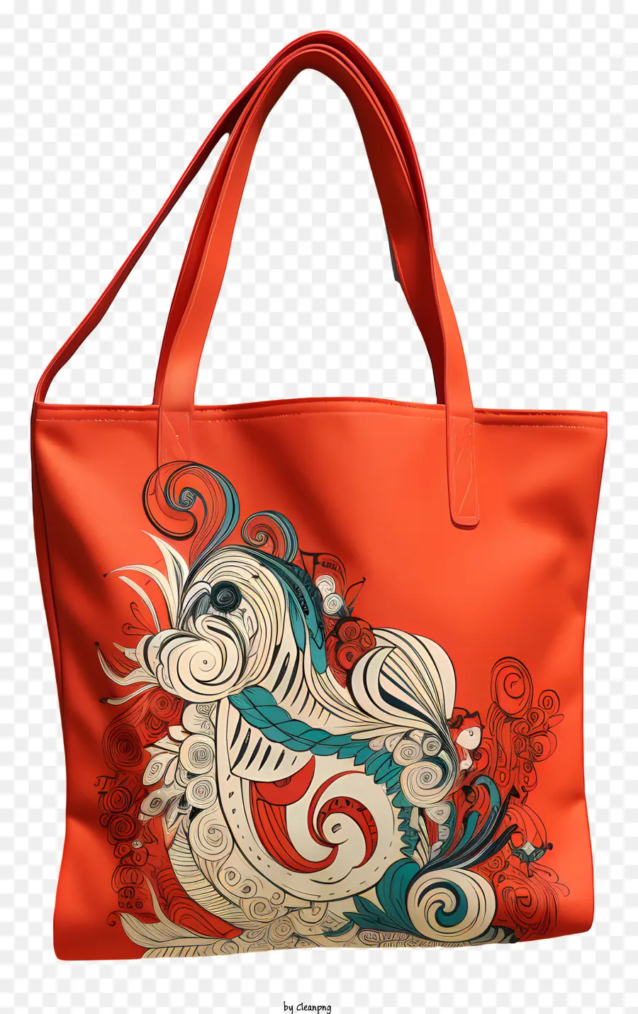 Öko -Einkaufstasche Orange Leder Tasche Swan Design Blau und rotes Schwan Muster Blumiges Design - Orangefarbene Ledertasche mit Schwanbild