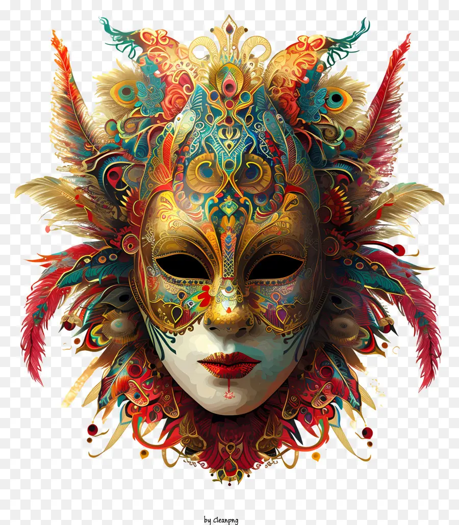 Karnevalmaske komplizierte Muster bunte gefiederte Kopfbedeckung - Komplizierte, farbenfrohe Maske mit verzierter Kopfbedeckung