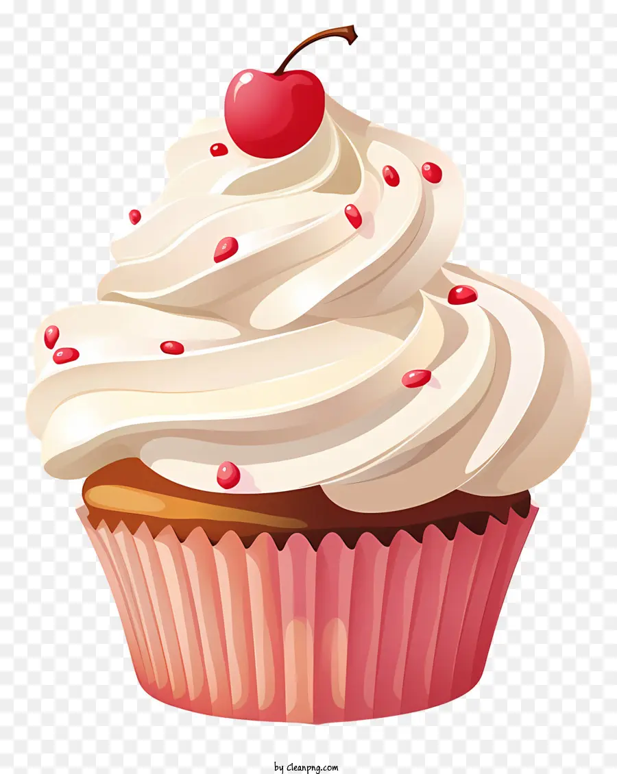 sketch cupcake cupcake white frosting cherry black background