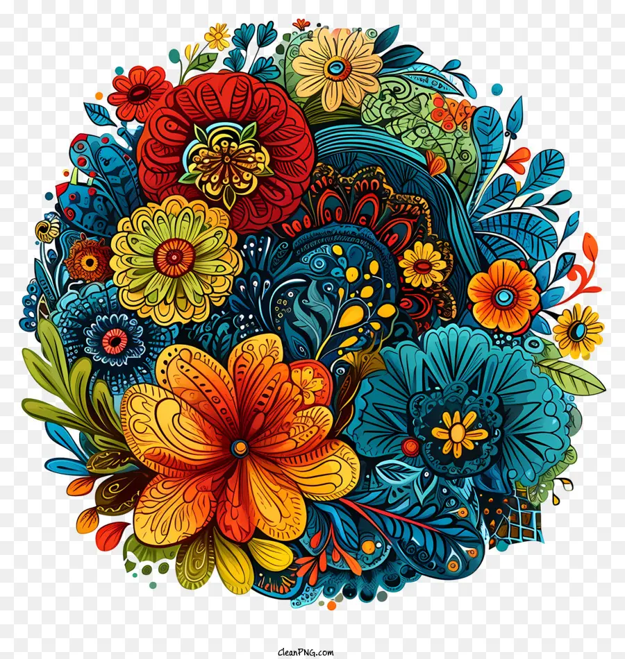 hoa sắp xếp - Phong hoa tròn với màu xanh, tím, vàng