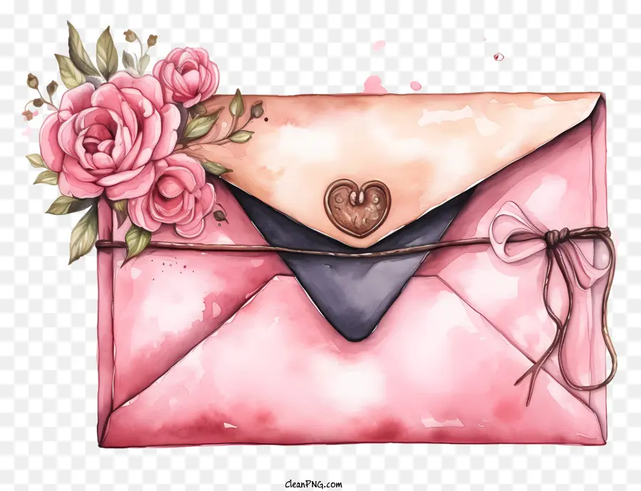 Umschlag - Rosa Umschlag mit Band und Rose auf Schwarz