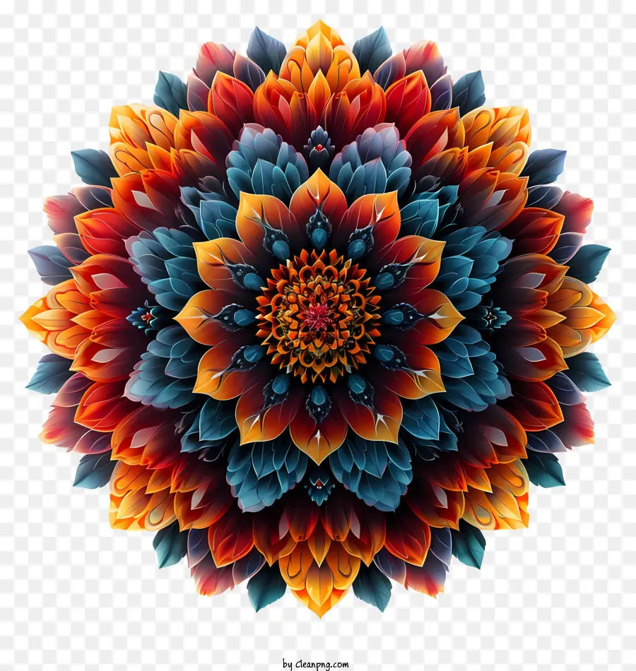 Mandala - Farbenfrohe Blume mit komplizierten Details zum schwarzen Hintergrund