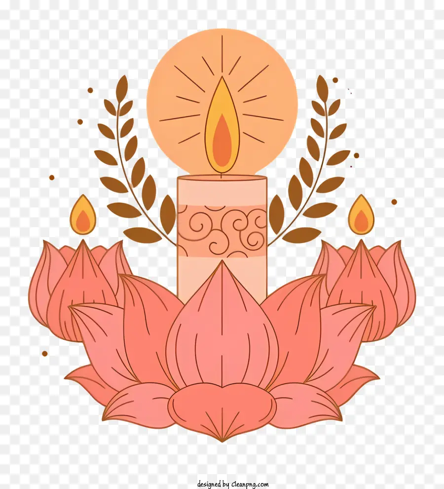 bodhi giorno - Candela illuminata circondata da fiori di loto rosa