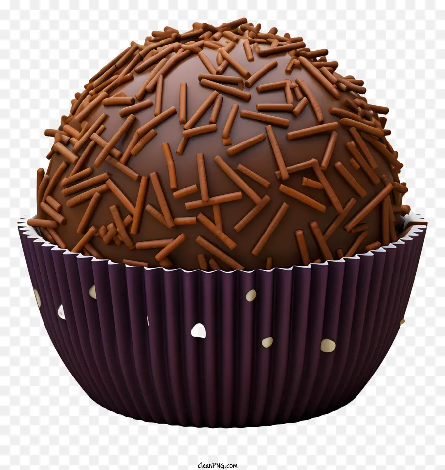 Realistische 3D -Brigadeiro -Schokoladenkugelschokoladenspäne lila Tasse glänzende Schokolade - Schokoladenbedeckte Ball mit lila Tasse; 
feucht und glänzend