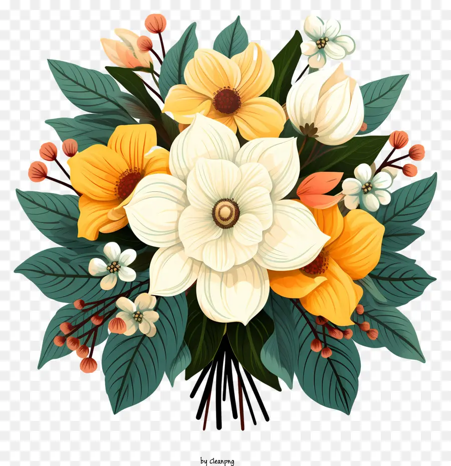 Blumenstrauß - Blumenstrauß von gelben und weißen Blüten auf Schwarz