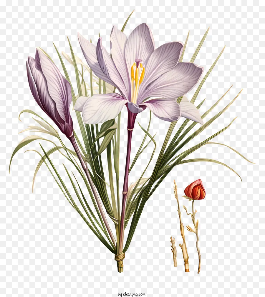 Crocus realistico crocus crocus viola crocus sativum - Immagine: Crocus viola con petali scuri e stami gialli del Medio Oriente