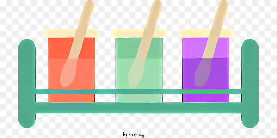 icon cups colored liquids wooden stirring sticks metal rack