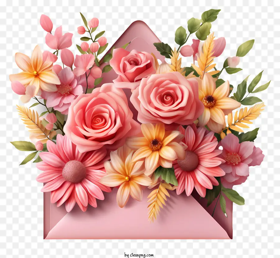 busta - Busta rosa piena di vari fiori e luce luminosa