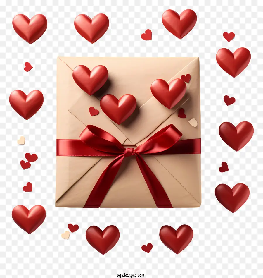 Rotes Band - Eingepacktes Geschenk mit rotem Band und Herzen
