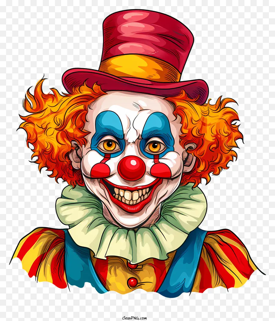 carnevale - Clown cartone animato colorato con capelli rossi, abito e sorriso