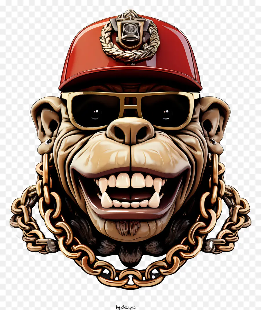 Affe - Affe in roter Kappe und Sonnenbrille an der Kette